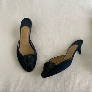 CHANEL Navy Blue Heels with Black Accents